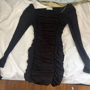 Forever Rose Couture Black Mesh Ruched Mini Dress | Size L | Elegant Bodycon